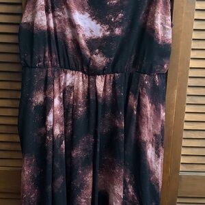 Chiffon Black and Dusty Rose Tie-Dye Midi Dress